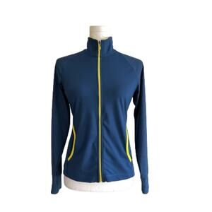 Slazenger Workout Jacket Blue Yellow Trim Zip Front Pockets Golf Active Size XS